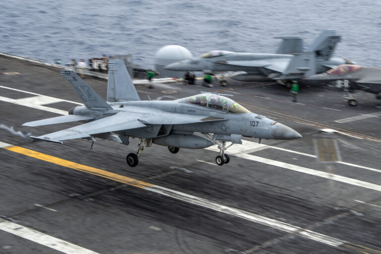 PACIFIC OCEAN (July 3, 2021) An F/A-18F Super Hornet assigned to the "Black Aces" of Strike Fighter Squadron (VFA) 41 makes an arrested landing on the flight deck of the aircraft carrier USS Abraham Lincoln (CVN 72). Abraham Lincoln is underway conducting routine operations in the U.S. 3rd Fleet area of operations. (U.S. Navy photo by Mass Communication Specialist 3rd Class Tristan Kyle Labuguen)